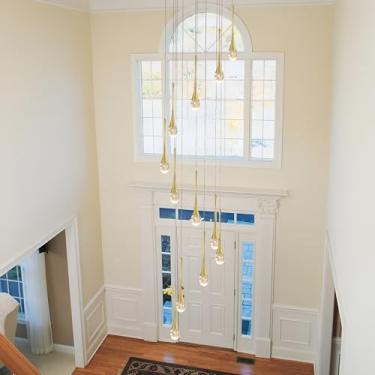 Imagem de chandiry Lustre De Cristal Em Formato De Gota De Chuva Em Espiral Longa, Luminária De Teto Alto Para Hall De Entrada, Corredor, Sala De Estar, Escada, Led Regulável 2700-6000K (Dourado, 12 Luzes)