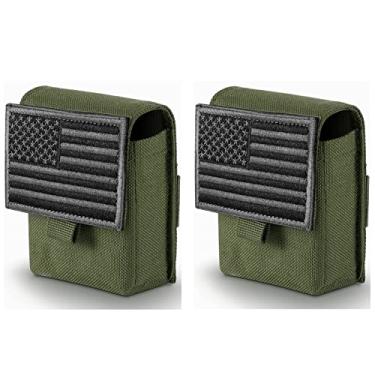 Imagem de FRTKK Pacote com 2 bolsas táticas para cigarros, bolsa compacta Molle EDC pequena bolsa utilitária acessórios porta-cartões porta-cartões compartimento para isqueiro mini cinto de charuto pacote de cintura (verde militar)