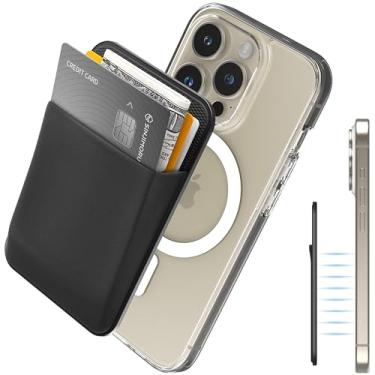 Imagem de Sinjimoru Para carteira MagSafe, carteira magnética forte para iPhone 15 14 13 12, suporte de cartão magnético elástico para identidade, dinheiro, chaves, etc. M-Basic preto