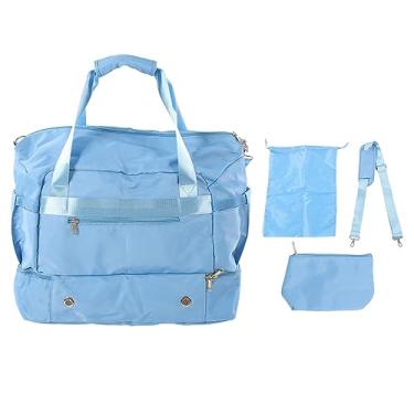 Imagem de Bolsa de ginástica esportiva feminina com porta de carregamento USB, bolsa de ioga de grande capacidade, bolsa de viagem para fim de semana, branco marfim para fitness, Azul