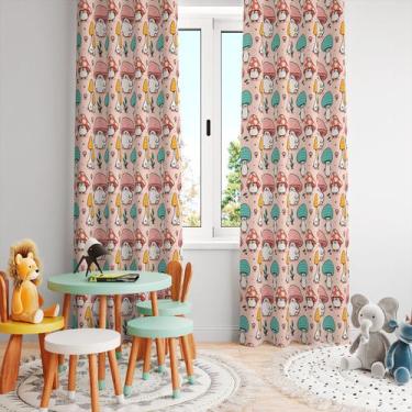 Imagem de Cortina Tecido Oxford Quarto Infantil Cogumelo Cute Rosa - 280x220cm -