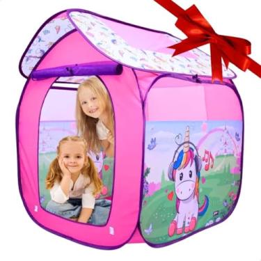 Imagem de Tenda Casinha Barraca Toca Infantil Unicórnio Pop Up Rosa com Tela Lateral Dobrável Brinquedo Educativo para Crianças Meninas Portátil Espaçosa Para Uso Interno Externo Presente Natal Dia das Crianças