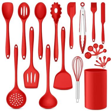 Imagem de E-far Conjunto de utensílios de cozinha de silicone, 24 peças de utensílios de cozinha resistentes ao calor com suporte, utensílios de cozinha de silicone com espátula, espátula, espátula, espátula