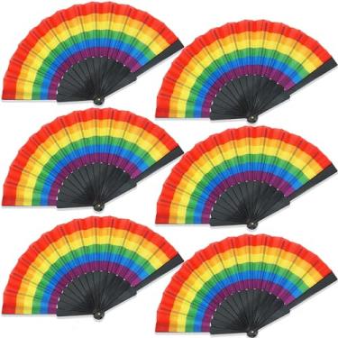 Imagem de Temogole Pacote Com 6 Leques Dobráveis De Arco-Íris Para Decoração Casamento Gay E Lésbico, Acessórios Desfile Do Mês Lgbt, Lembrancinhas Mulheres Homens, Horizontal Preto
