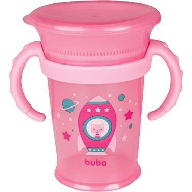 Imagem de Copo de Treinamento 210ml Gira 360° com Alça Removível Foguete Gatos Infantil Baby (Rosa)