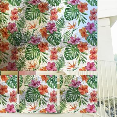 Imagem de funlife Azulejos de película de privacidade de janela quadrada pré-cortados sem costura, adesivos de vidro opaco com aderência estática removível para escritório em casa, 28 x 28 cm, 12 peças, hibisco