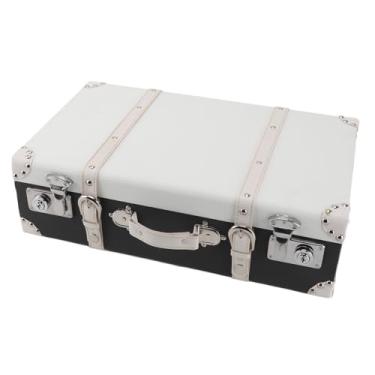 Imagem de Mala De Madeira Do Vintage PU Couro Europeu Malas Decorativas Com Alças Pequena Caixa Decorativa para Viagem (Preto branco)