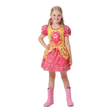 Imagem de Fantasia Vestido São João Caipirinha Infantil Maça do Amor Caipira Festa Junina Quadrilha Arraiá Quermesse