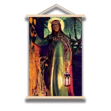 Imagem de OKRA Pôster suspenso de madeira William Holman Hunt - Pôster suspenso A Luz do Mundo - Imagens de Jesus - Pôster de decoração de igreja - Decoração de quarto de hotel para casa