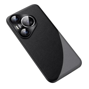 Imagem de HAO RIYLN Capa de couro para Huawei Pura 70 Ultra/70 Pro +/70 Pro/70, capa de telefone com proteção de lente de metal, fina, à prova de choque, leve e fina, cinza, 70 Pro +