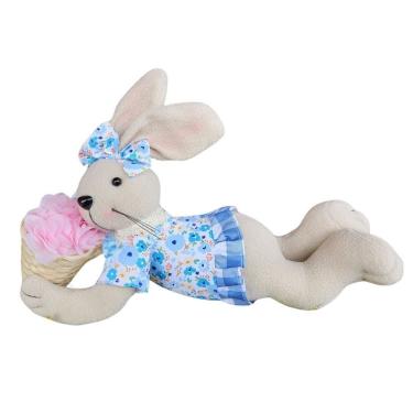 Imagem de Coelho Decorativo Deitado - Pelucia - Femea
