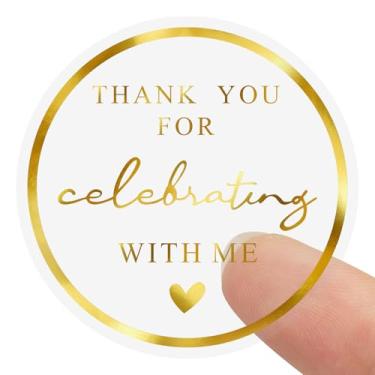 Imagem de Anwyll 120 peças de adesivos de agradecimento - 1,75 polegadas Thank You for Celebrating with Me, adesivos de folha dourada para lembrancinhas de festa de aniversário de agradecimento adesivo de selo