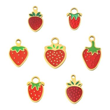 Imagem de Stiesy 14 peças de pingentes de morango de aço inoxidável esmalte vermelho morango fruta pingente para fazer joias, colar, brinco, pulseira, artesanato, faça você mesmo