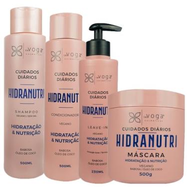 Imagem de Kit In Voga HidraNutri: Shampoo 500ml, Condicionador 500ml, Máscara 500g e Leave-in 230ml. Para todos os tipos de cabelo. Formulado com Babosa recupera a umidade perdida . Rico em Hidratação intensa, Nutrição profunda, com proteção contra danos futuros.