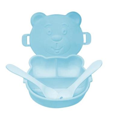 Imagem de Kit Refeição Pote Ursinho C/ Divisórias+Talheres Bebê&Mamãe - Monte Lí