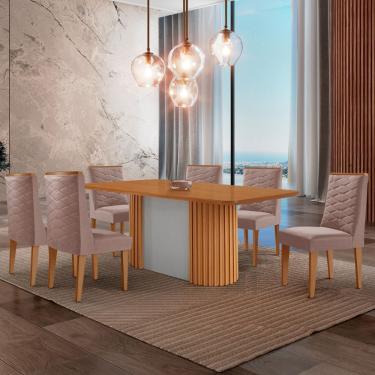 Imagem de Mesa De Jantar Aspen 180cm Tampo Mdf Laminado 6 Cadeiras Safira Linho Capuccino /naturale /off White