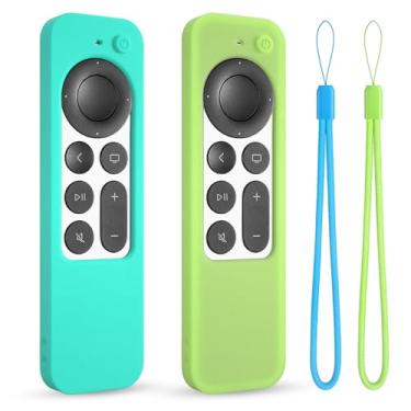 Imagem de Capa de silicone para Apple tv siri Remote 2021 2022 2023 capa protetora para controle remoto Apple 4k/hd tv anti manga com cordão (2ª/3ª geração) (menta + verde brilhante)