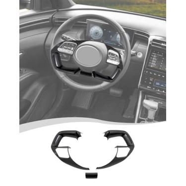 Imagem de Hoolcar Acabamento da capa do volante do console central interno compatível com Hyundai Santa Cruz 2022-2025, fibra de carbono