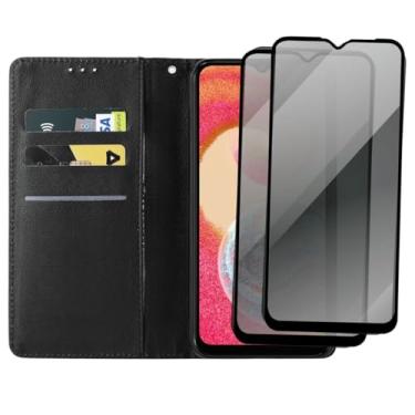 Imagem de Capa Carteira Flip Cover com 2 Películas de Privacidade Anti-Spy para Samsung Galaxy A04E, Preto