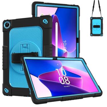 Imagem de Sozengba Capa para Lenovo Tab M10 Plus 3ª geração de 10,6 polegadas, alça de ombro à prova de choque, suporte giratório, capa infantil para Lenovo Tab M10 Plus 2022 (modelo: TB-125FU/128FU/128XU