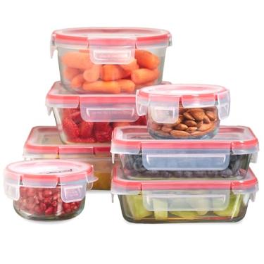 Imagem de Pyrex Freshlock (conjunto com 7) recipientes de vidro para armazenamento de alimentos, (1, 2, 4 xícaras), tampas herméticas e à prova de vazamento, livre de BPA, conjunto de recipientes para