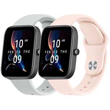 Imagem de Pacote com 2 pulseiras para Amazfit Bip 3, Bip 3 Pro, Bip U Pro, Bip, Bip Lite, Bip S, Bip S lite, Bip U, GTS 2 mini, GTS 2 mini, relógio inteligente feminino e masculino (cinza + rosa)