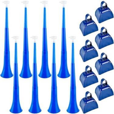 Imagem de Hoarost O conjunto de 16 peças inclui 8 peças de buzina de vuvuzela de plástico dobrável de 61 cm e 8 peças de sinos de metal com alça para eventos esportivos, jogos de futebol, graduação, esportes