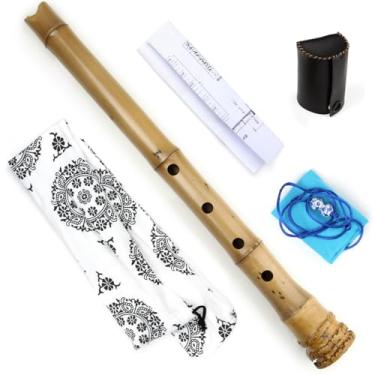 Imagem de Instrumento musical tradicional chave D 5 furos estilo japonês Shakuhachi D/E chave instrumentos musicais flauta de bambu com raiz instrumento de sopro de madeira (1,6 tecla E)