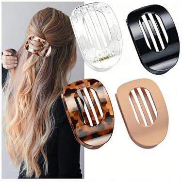 Imagem de 4/5/6/8 peças de grampos de cabelo planos redondos para mulheres - presilhas ovais de bico de pato de fixação forte, clipes antiderrapantes para cabelos grossos e finos | Acessórios de cabelo