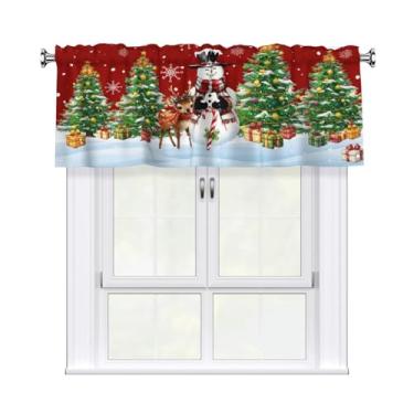 Imagem de Cortinas curtas de boneco de neve de Natal, árvores de Natal, palito de doce, cortina de saia vermelha para janelas de quarto 137 x 45 cm, cortinas de janela de casa de fazenda de Natal para decoração