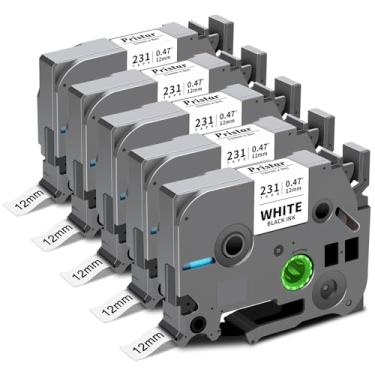 Imagem de Substitua para Brother Label Maker TZe-231 TZe231 TZ Fita 12 mm 0,47 laminado preto sobre branco, compatível com PTouch D210 D220 H110 D600 D400 1750 2030 refil de etiquetador, 5X