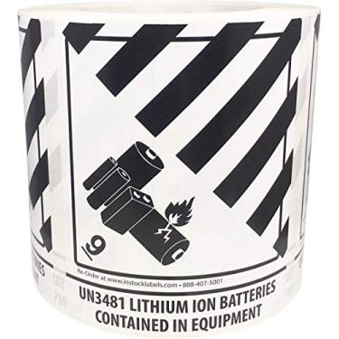 Imagem de Pilhas de íon de lítio D.O.T. UN3481 classe de perigo 9 contidas em etiquetas de equipamentos 10 x 10 cm quadrados 500 adesivos