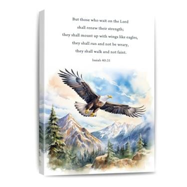 Imagem de Isaías 40 31 arte de parede em tela cristã But Those Who Wait On The Lord Versículo da Bíblia impressões escrituras decoração pronto para pendurar Home Office, sala de estar ou espaço pessoal