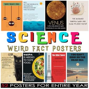 Imagem de 1step2dream Weird Science Posters for Classroom - Decoração de quadro de avisos educativos engraçados com fatos incríveis - Inspire estudantes com telas STEM instigantes