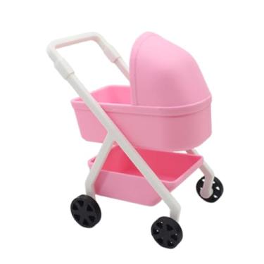 Imagem de simhoa Miniatura para casa de bonecas, carrinho de bebê, mini berço, simulação, carrinho de bebê, decoração, brinquedo infantil, enfeites de faz de conta, Rosa