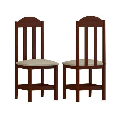 Imagem de Kit Com 2 Cadeiras De Jantar Madeira Maciça Estofado Safira Castanho Material Sintético Bege