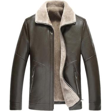 Imagem de Jaqueta De Couro Masculina De Inverno Com Lã Quente Dentro Do Forro Outwear Tamanho Grande Casaco De Couro Sintético, Army EN8, XXL