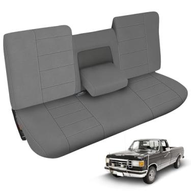 Imagem de Kistrba Capa de assento de caminhão compatível com banco dianteiro Ford F150 1987-1991 com apoio de braço de abertura e encosto de cabeça moldado, carvão