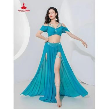 Imagem de Conjunto De Dança Do Ventre Feminino Em Malha, Manga Curta, Top Sexy C