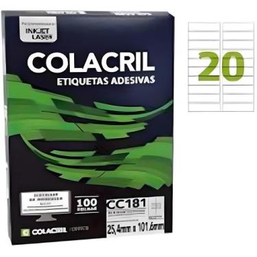 Imagem de Etiqueta Colacril CC181 20 por folha 25,4mmx101,6mm com 100