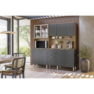 Imagem de Kit de Cozinha Compacta Amora c/ 10 Portas e 2 Gavetas 198cm Amendola/Grafito Prime TX - Demóbile