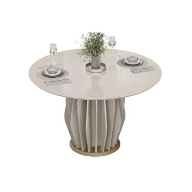 Imagem de Mesa de Sala Jantar Tokyo c/ Tampo Madeirado c/ Vidro Redondo 136x136cm Off White/Off White - DJ Móveis