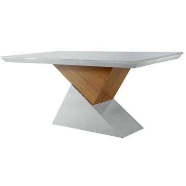 Imagem de Mesa de Sala Jantar Dubai c/ Tampo 180x90cm Madeirado Vidro Canto Reto - Imbuia/Off White - Rufato