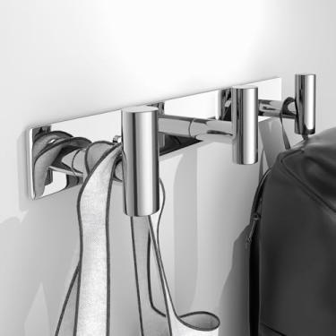 Imagem de VINHOLD Cabide montado na parede - 3 ganchos, trilho de gancho de aço inoxidável resistente para toalha, casaco, bolsa, jaqueta, ganchos de toalha para entrada, banheiro, cozinha (3 ganchos brilhantes