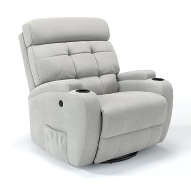 Imagem de Poltrona do Papai Reclinável Elétrica Giratória e Balanço em Linho Massagem (Cinza)