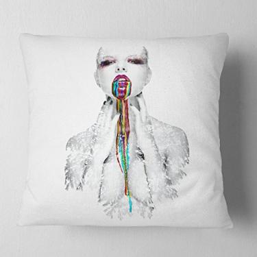 Imagem de Designart Manta de retrato feminina com maquiagem brilhante criativa, sala de estar, sofá, almofada de alta qualidade + capa de almofada impressa em ambos os lados 40,64 cm x 40,64 cm