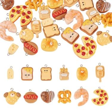 Imagem de Magibeads 24 peças de pingentes de comida de resina para fazer joias, sortidos, fofos, torradas de pão, chaveiro de cachorro-quente, pingentes em massa Kandi para fabricação de chaveiros, enfeites de