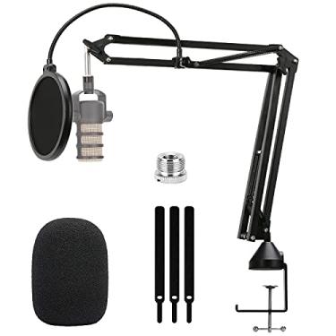 Imagem de WIBOND suporte rode podmic com filtro pop - tesoura ajustável braço boom podmic rode, suporte de mesa para microfone com proteção contra vento compatível com microfone rode podmic da