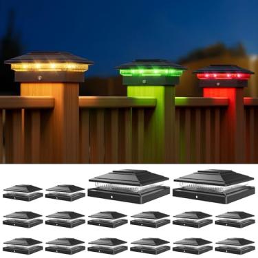 Imagem de APONUO Luzes solares com tampa de poste que mudam de cor, pacote com 16 - RGB 8 cores sólidas e gradientes, IP65 à prova d'água, para cercas de vinil de madeira 10 x 15 x 15 x 15 cm, deck, pátio