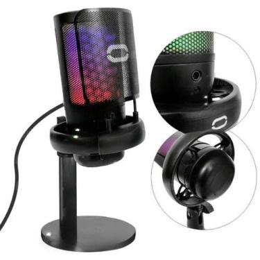 Imagem de Microfone Gamer Preto Com Suporte Rgb Led 07 Cores Usb Pc - Tomate